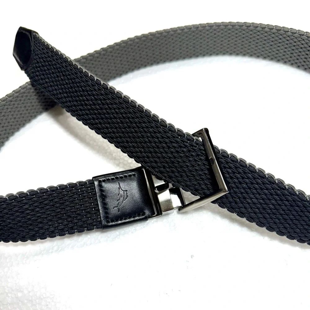 Black Grey Men Belt Stretch Comfort Genuine Leather Trim Adjustable Tomy Bahama